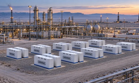 EnerVenue Energy Prism ünitelerinin bir petrol sahasındaki temsili görseli