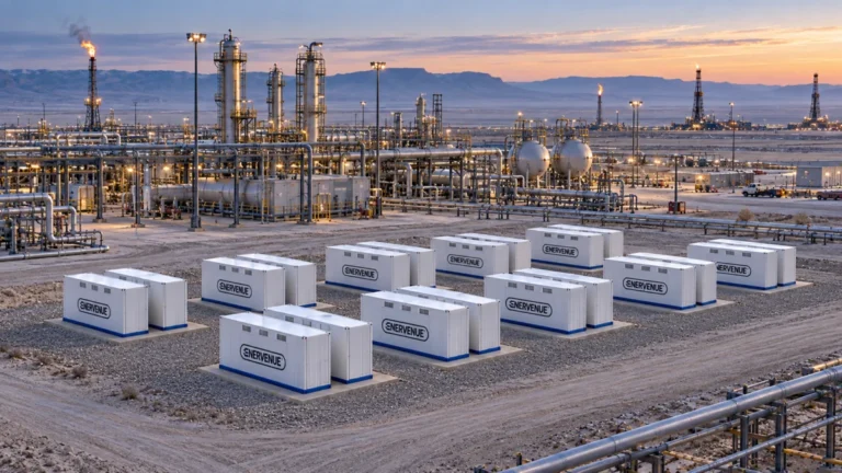 EnerVenue Energy Prism ünitelerinin bir petrol sahasındaki temsili görseli